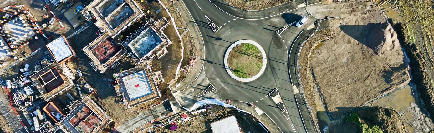 Civil Engineers Sussex banner image with roundabout and road infrastructure under construction